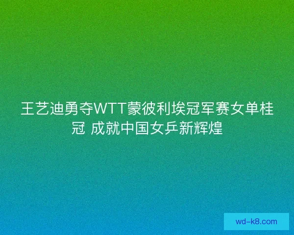 王艺迪勇夺WTT蒙彼利埃冠军赛女单桂冠 成就中国女乒新辉煌